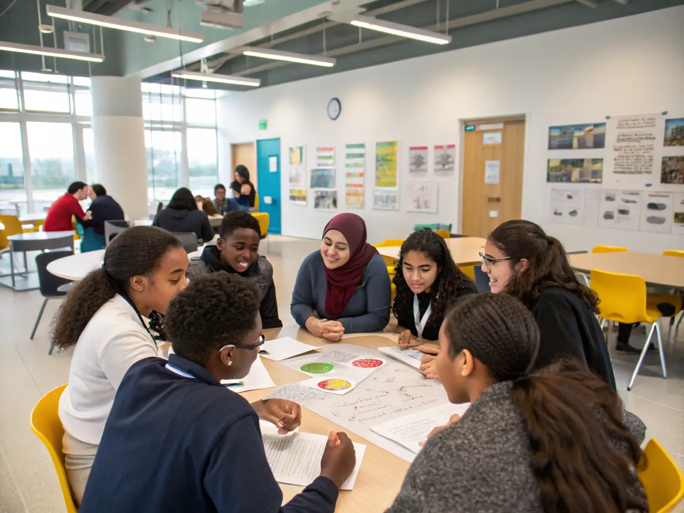 A photograph of Platform Sixth-Form College students engaged in a lively classroom discussion, showcasing their active participation and the collaborative learning environment.